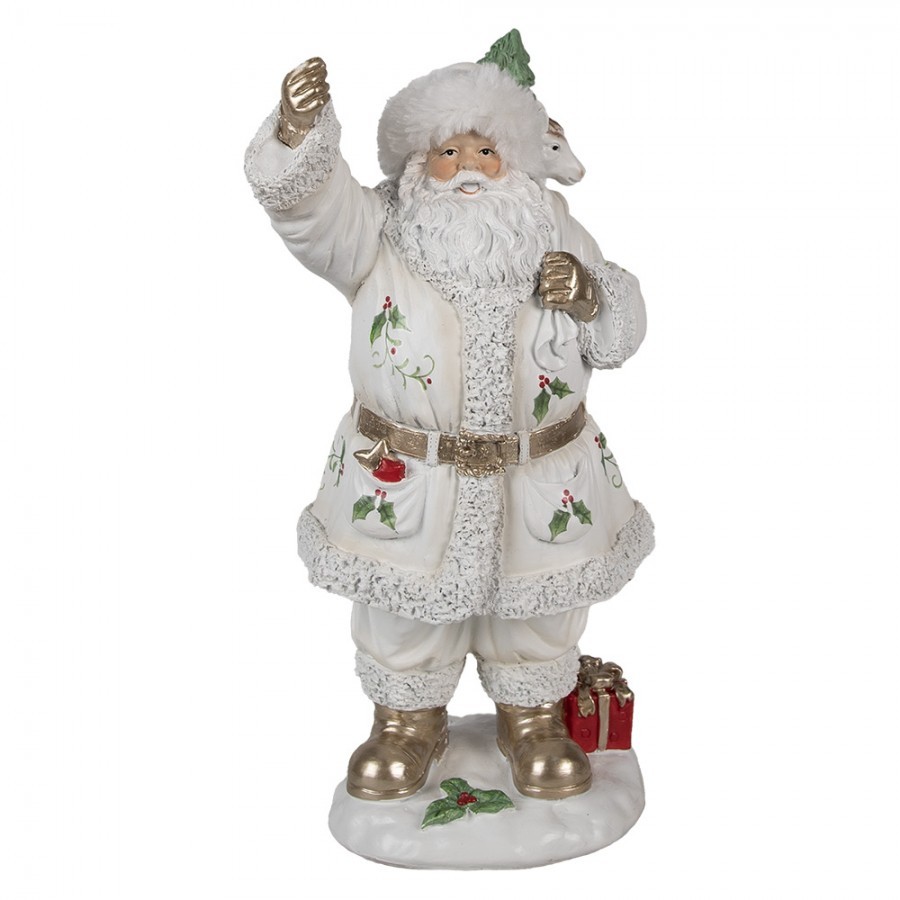 Bílá dekorace figurka Santa Claus s pytlem dárků - 14*16*31 cm
