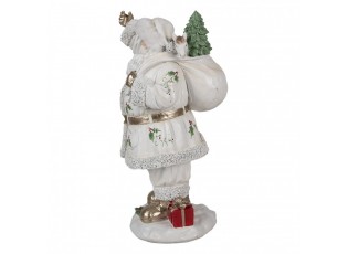 Bílá dekorace figurka Santa Claus s pytlem dárků - 14*16*31 cm