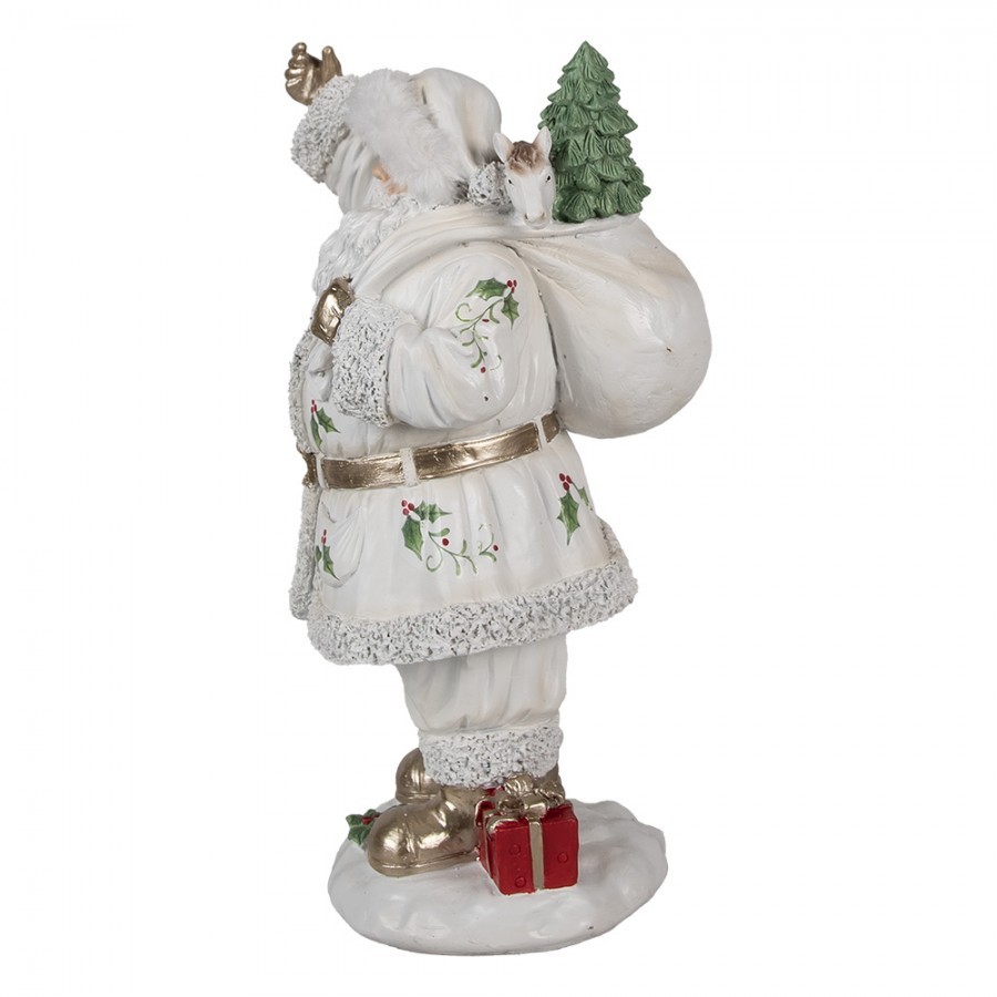 Bílá dekorace figurka Santa Claus s pytlem dárků - 14*16*31 cm