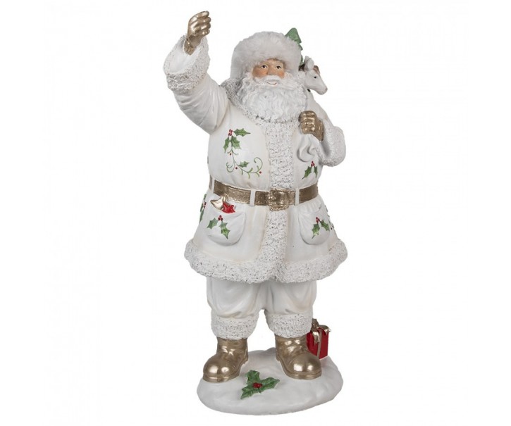 Bílá dekorace figurka Santa Claus s pytlem dárků - 21*23*43 cm