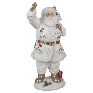 Bílá dekorace figurka Santa Claus s pytlem dárků - 21*23*43 cm