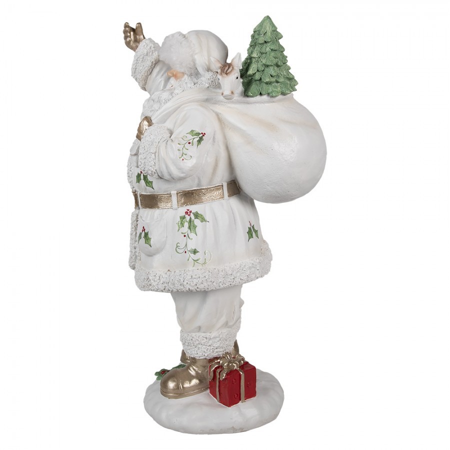 Bílá dekorace figurka Santa Claus s pytlem dárků - 21*23*43 cm