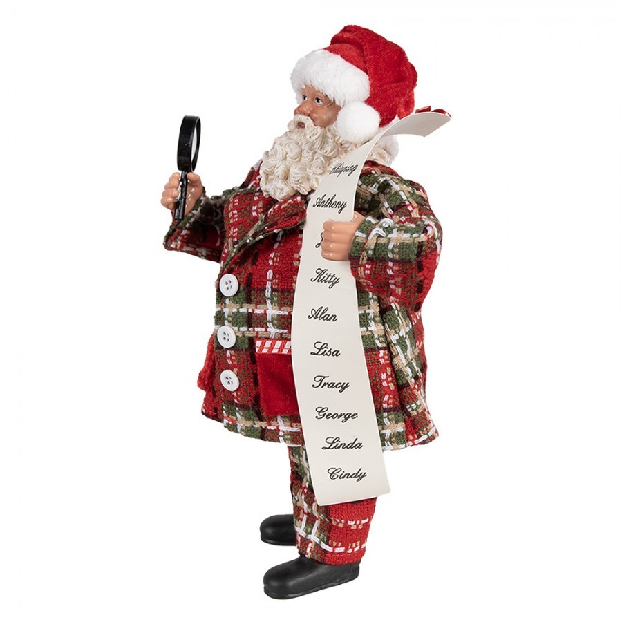 Vánoční dekorace Santa v pyžamu s lupou a seznamem jmen - 16*10*27 cm
