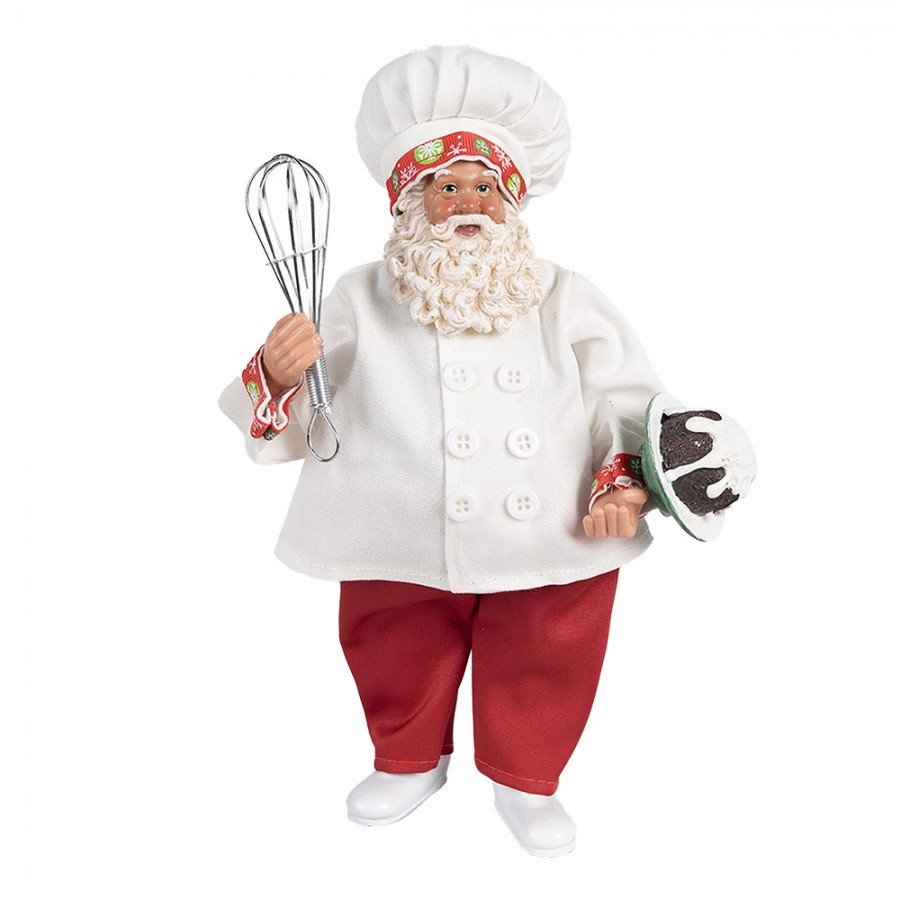 Vánoční dekorace Santa cukrář s metličkou a dortem - 17*11*27 cm