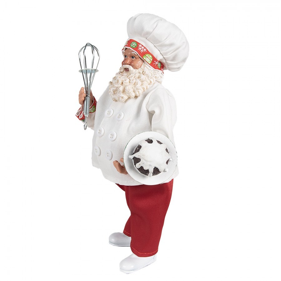 Vánoční dekorace Santa cukrář s metličkou a dortem - 17*11*27 cm