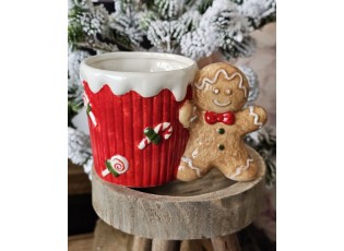 Červený keramický hrneček Perníček Gingerbread - 15*10*10 cm / 350 ml