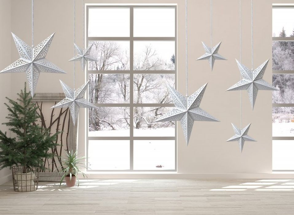 Bílá závěsná vánoční papírová hvězda M - 45*15*45 cm