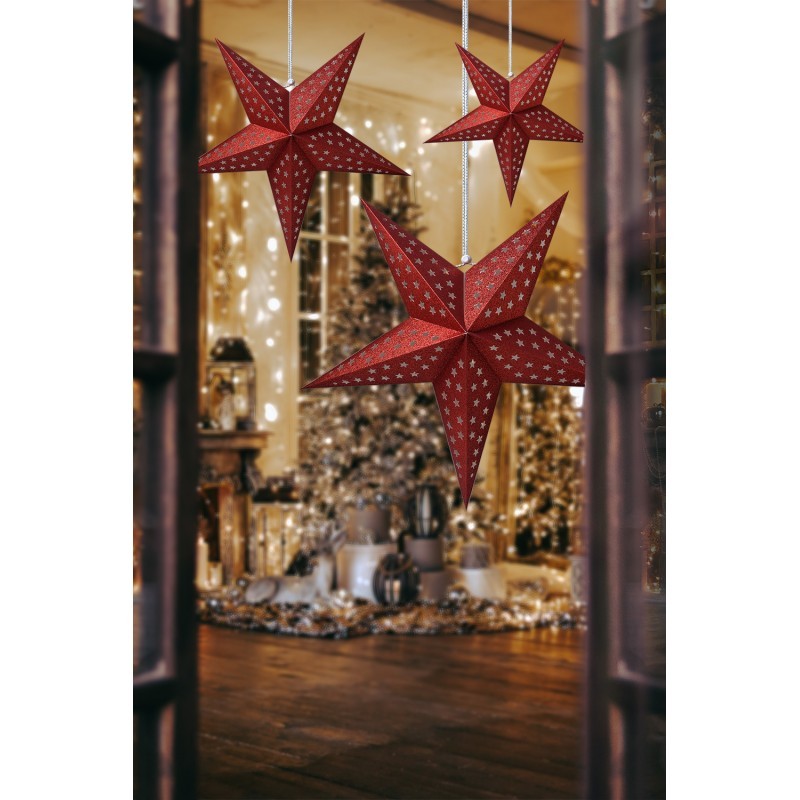 Červená závěsná vánoční papírová hvězda XL - 90*20*90 cm
