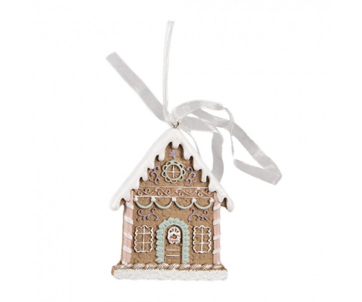 Hnědá závěsná vánoční ozdoba perníková chaloupka Gingerbread - 6*1*8 cm