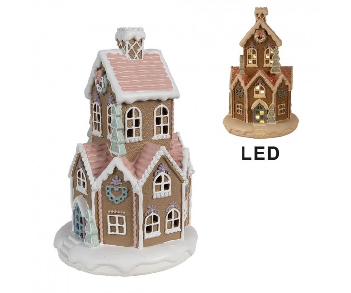 Hnědá svítící perníková chaloupka Gingerbread House - Ø 14*22 cm / 3*AAA Clayre & Eef