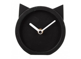 Table Clock 12x5x13 Cm Black Wood Cat - 12*5*13 cm / 1*AA