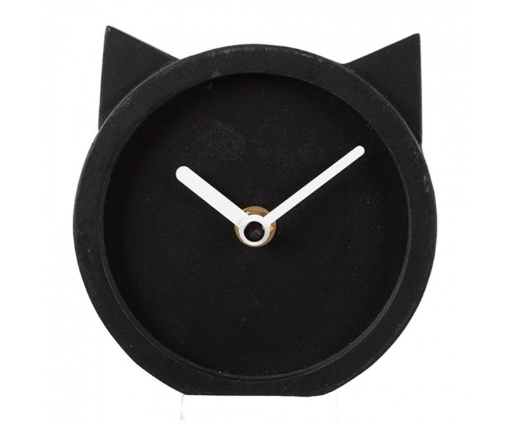 Table Clock 12x5x13 Cm Black Wood Cat - 12*5*13 cm / 1*AA Clayre & Eef