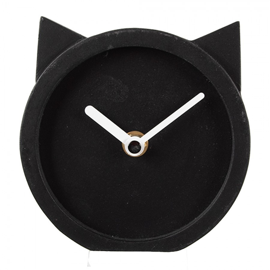 Table Clock 12x5x13 Cm Black Wood Cat - 12*5*13 cm / 1*AA