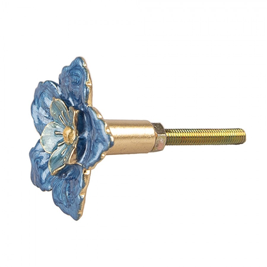 Modro-zlatá kovová úchytka ve tvaru květu - 4*3*4 cm / S3 cm