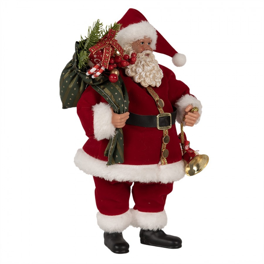 Červená vánoční dekorace Santa s dárky a zvonkem - 17*10*27 cm