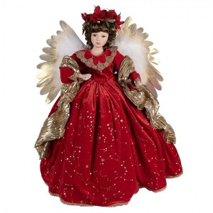 Červený hrající Anděl v šatech a svítícími křídly Angel Chris led - 50*30*65 cm
