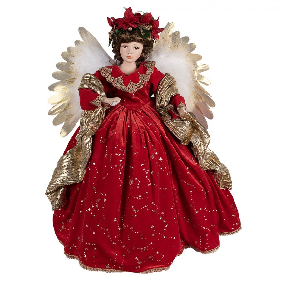 Červený hrající Anděl v šatech a svítícími křídly Angel Chris led - 50*30*65 cm