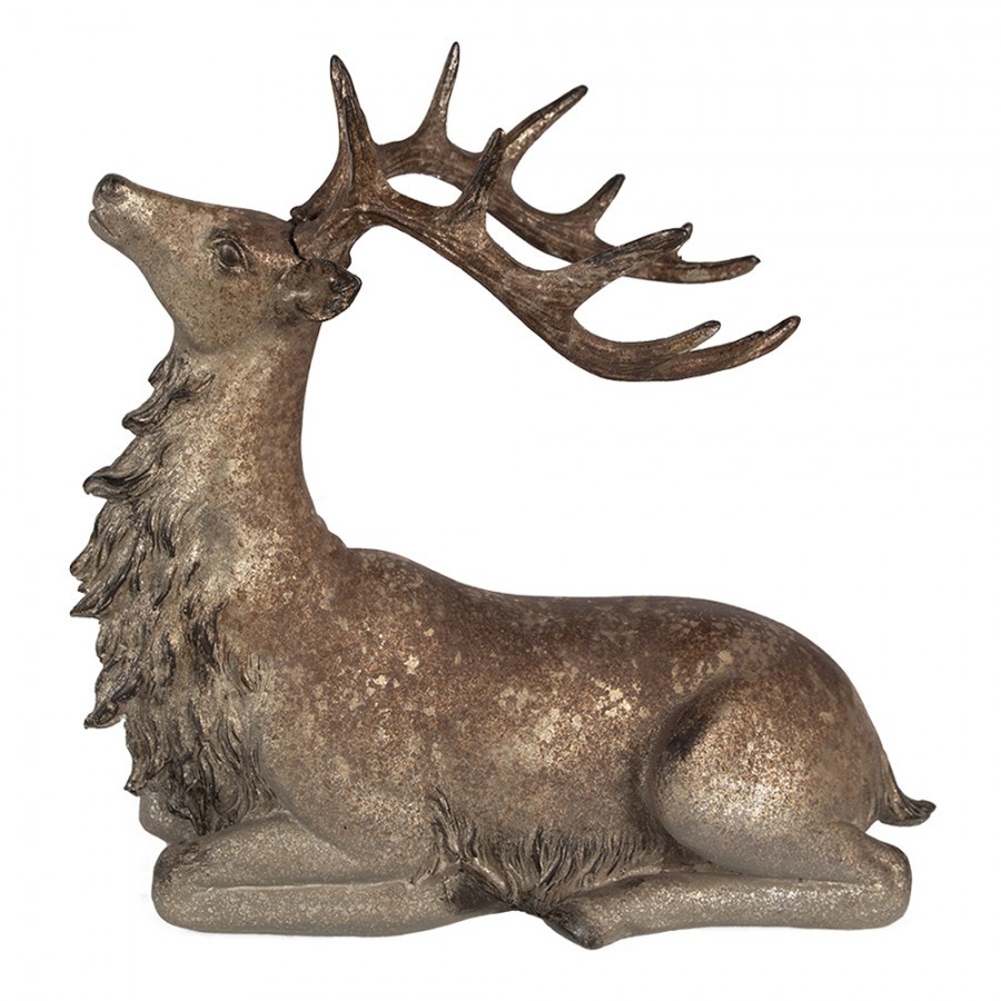 Hnědo-zlatá dekorace figurka ležící jelen - 29*15*27 cm