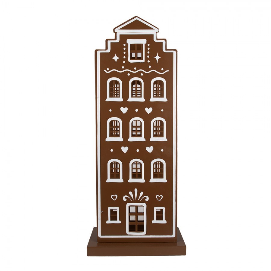 Hnědá kovová svítící perníková chaloupka Gingerbread House - 31*16*75 cm / 3*AA