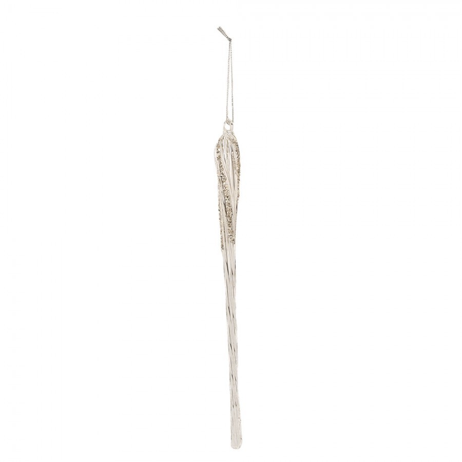 Transparentní skleněná vánoční ozdoba rampouch se třpytkami - 2*30 cm 