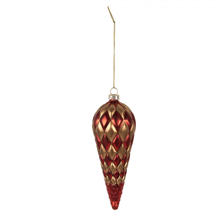Červeno-zlatá skleněná vánoční ozdoba šiška – 6*16 cm