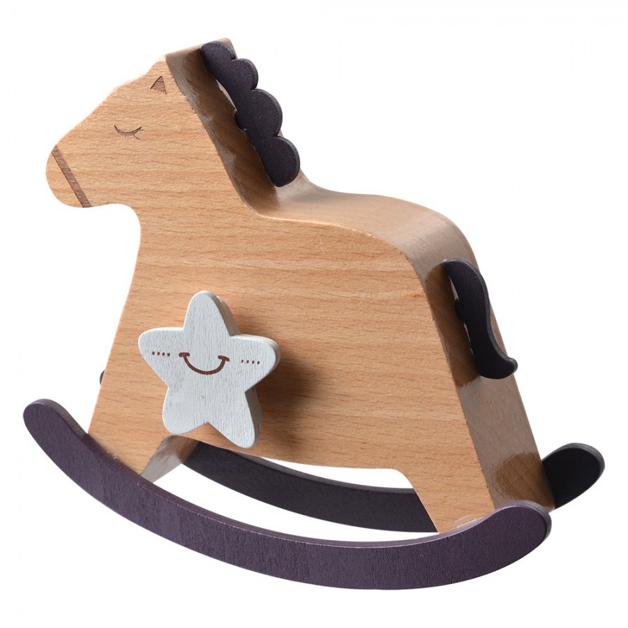 Dřevěná natahovací hrací skříňka houpací koník - 13*4*10 cm 