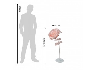 Veliká stojací dekorace růžová růže ve stojanu - 33*100 cm