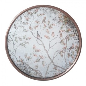 Měděné antik kulaté vintage zrcadlo s ptáčky na větvičkách - Ø 61*3 cm