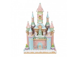 Růžovo-modrý pastelový perníkový zámek Gingerbread House - 27*18*42 cm