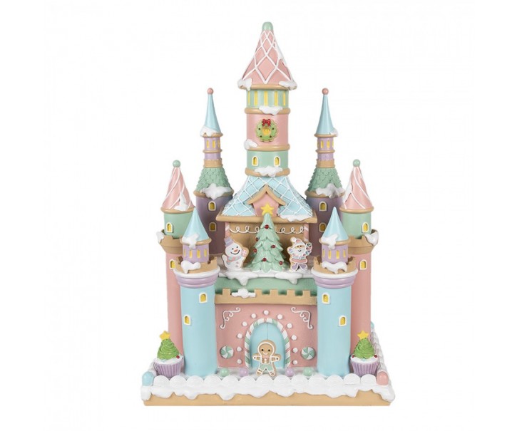 Růžovo-modrý pastelový perníkový zámek Gingerbread House - 27*18*42 cm