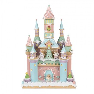 Růžovo-modrý pastelový perníkový zámek Gingerbread House - 27*18*42 cm