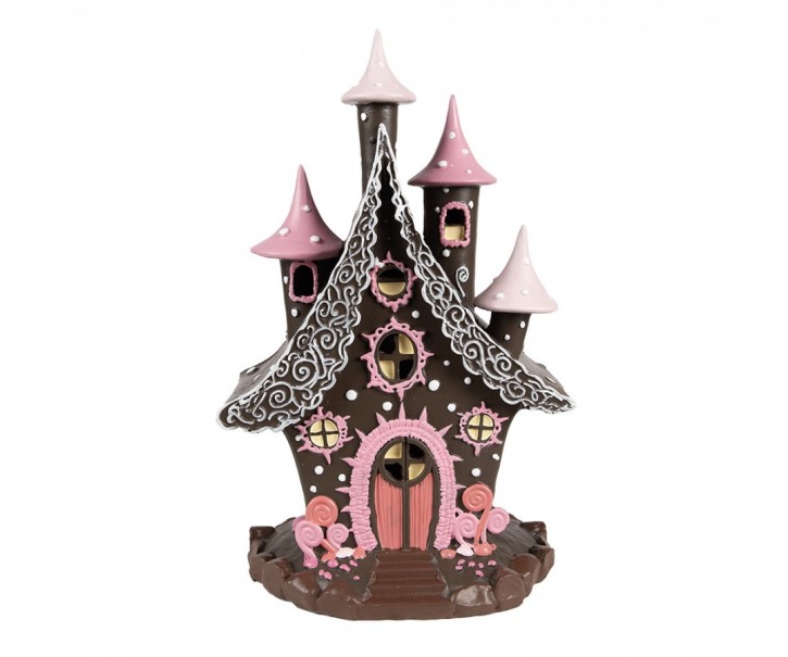 Hnědo-růžová svítící perníková chaloupka Gingerbread House - 16*13*26 cm / 3*AA