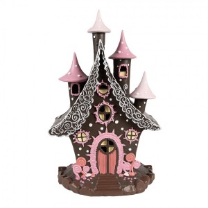 Hnědo-růžová svítící perníková chaloupka Gingerbread House - 16*13*26 cm / 3*AA
