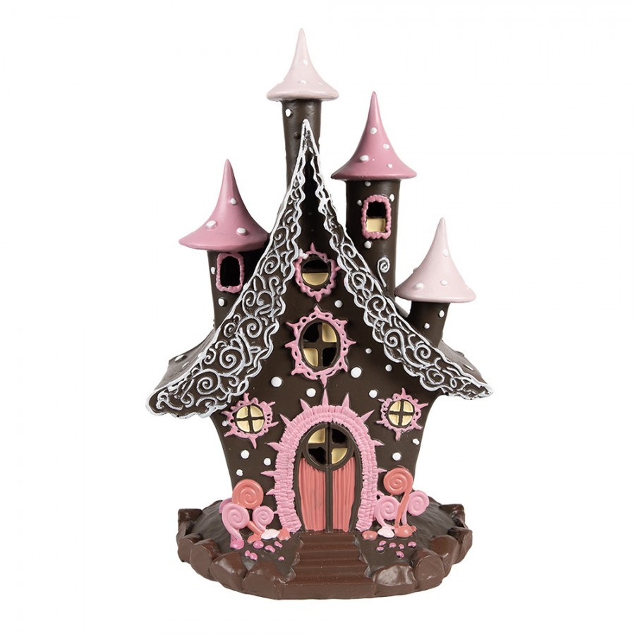 Hnědo-růžová svítící perníková chaloupka Gingerbread House - 16*13*26 cm / 3*AA