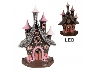 Hnědo-růžová svítící perníková chaloupka Gingerbread House - 16*13*26 cm / 3*AA