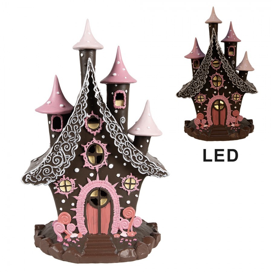Hnědo-růžová svítící perníková chaloupka Gingerbread House - 16*13*26 cm / 3*AA