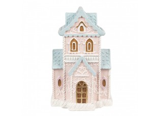 Růžovo-modrá svítící perníková chaloupka Gingerbread House - 10*8*16 cm