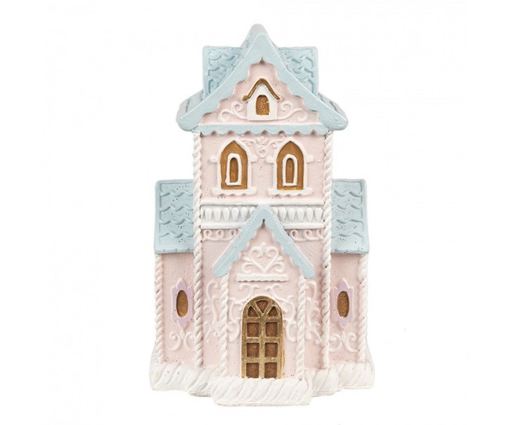 Růžovo-modrá svítící perníková chaloupka Gingerbread House - 10*8*16 cm