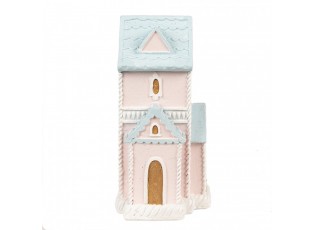 Růžovo-modrá svítící perníková chaloupka Gingerbread House - 10*8*16 cm