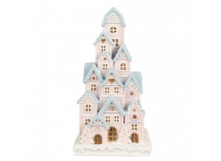 Růžovo-modrá svítící dekorace perníkové domky Gingerbread House - 13*13*26 cm