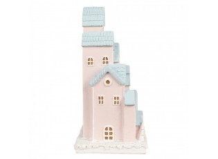 Růžovo-modrá svítící dekorace perníkové domky Gingerbread House - 13*13*26 cm