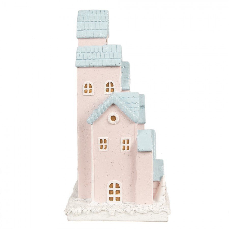 Růžovo-modrá svítící dekorace perníkové domky Gingerbread House - 13*13*26 cm