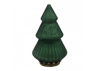 Tmavě zelený skleněný dekorační svítící stromek LED Tree - Ø 13*23 cm 