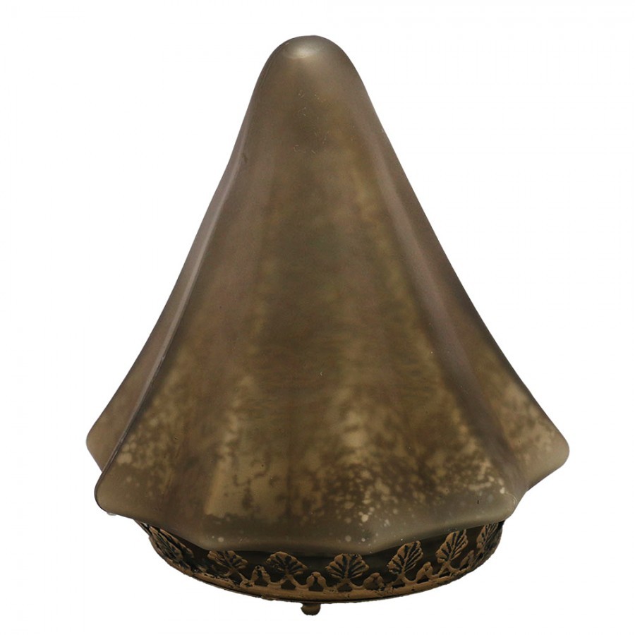 Hnědo-měděný skleněný dekorační svítící stromek LED Tree - Ø 14*16 cm