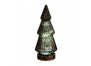 Tmavě zelený skleněný dekorační svítící stromek LED Tree - Ø 13*23 cm 