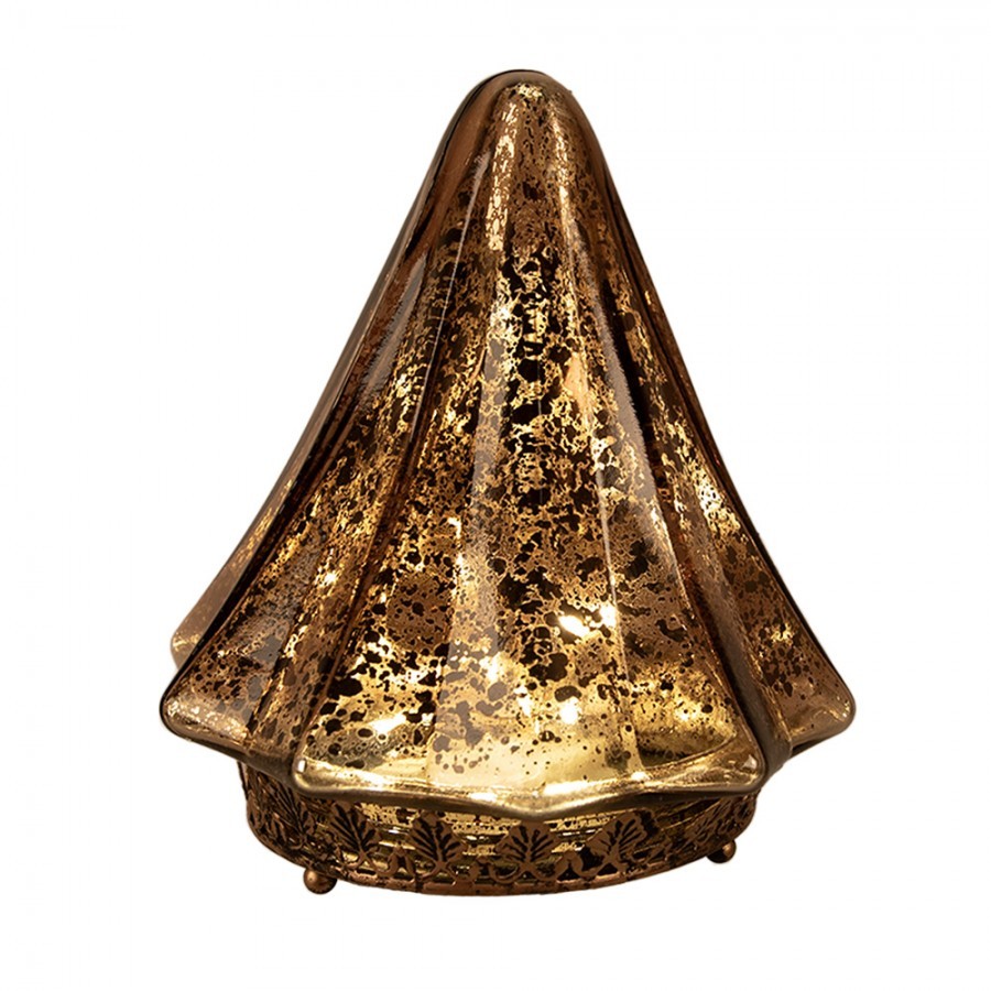 Hnědo-měděný skleněný dekorační svítící stromek LED Tree - Ø 14*16 cm