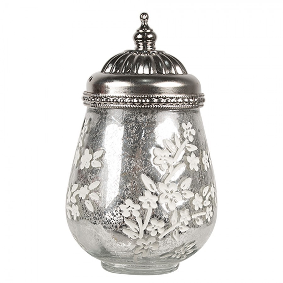 Stříbrná skleněná svítící LED lucerna Balli - Ø 9*15 cm 