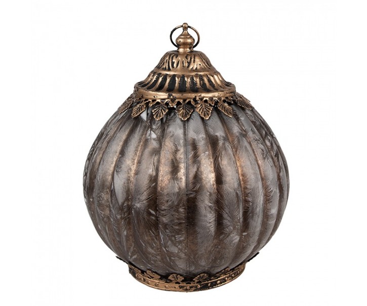 Hnědá skleněná svítící LED lucerna - Ø 15*20 cm 