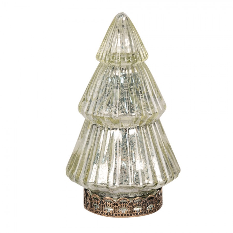 Zlatý skleněný dekorační svítící stromek LED Tree - Ø 8*14 cm 