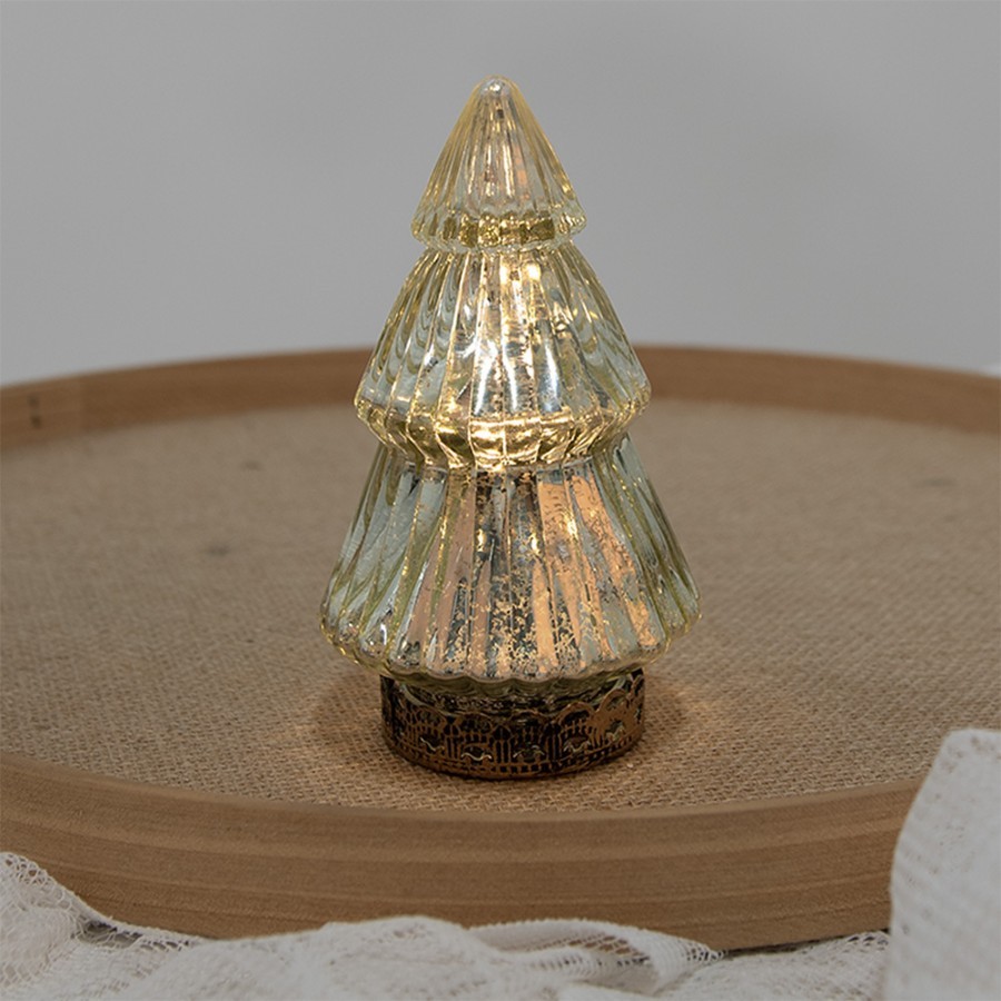 Zlatý skleněný dekorační svítící stromek LED Tree - Ø 8*14 cm 